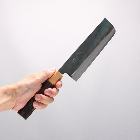Seisuke Blue Steel No.1 Black Finished Nakiri 165mm Burnt Chestnut (ferrule: Cherry Wood) Handle - Seisuke Knife