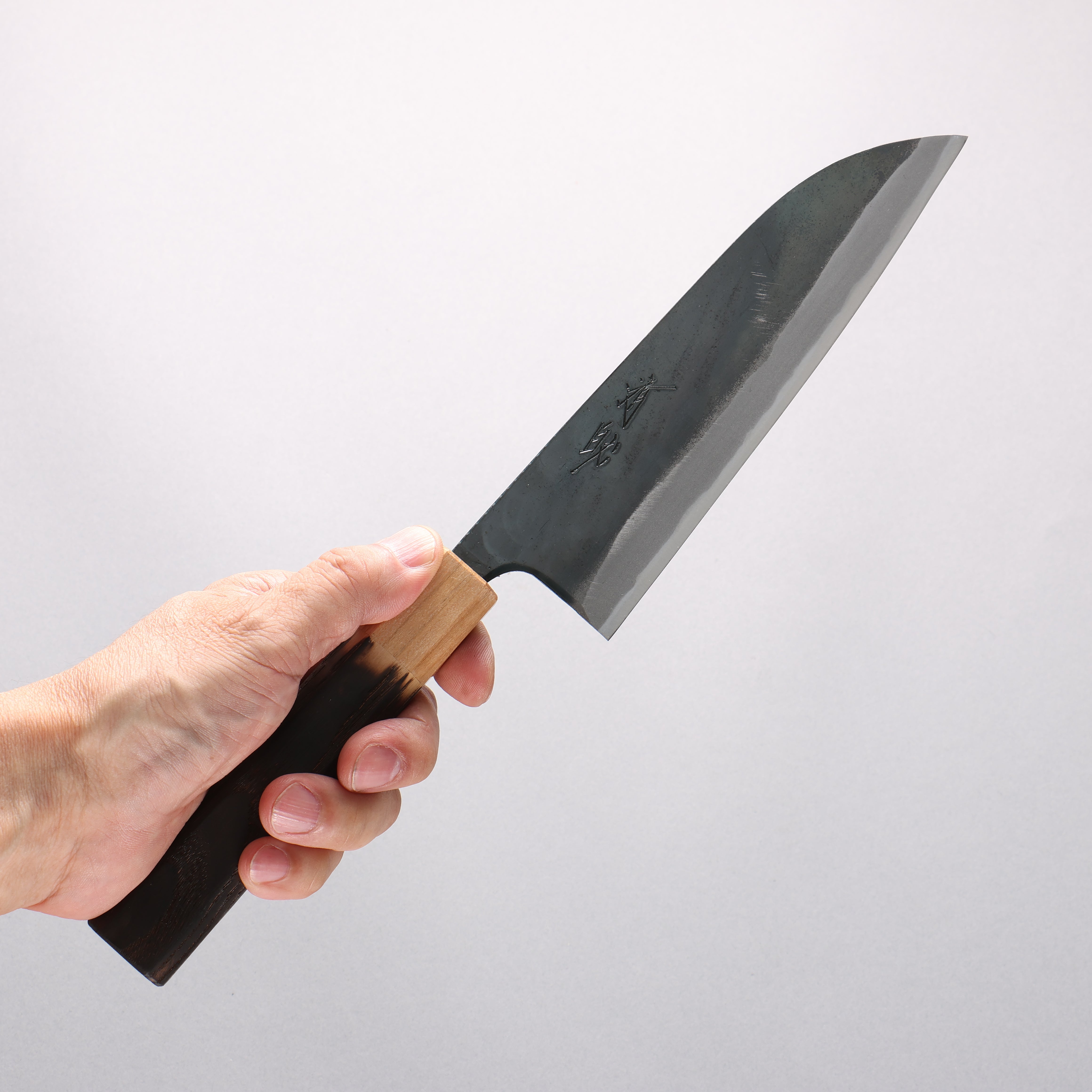 Seisuke Blue Steel No.1 Black Finished Santoku 165mm Burnt Chestnut & Cherry Wood Handle - Seisuke Knife