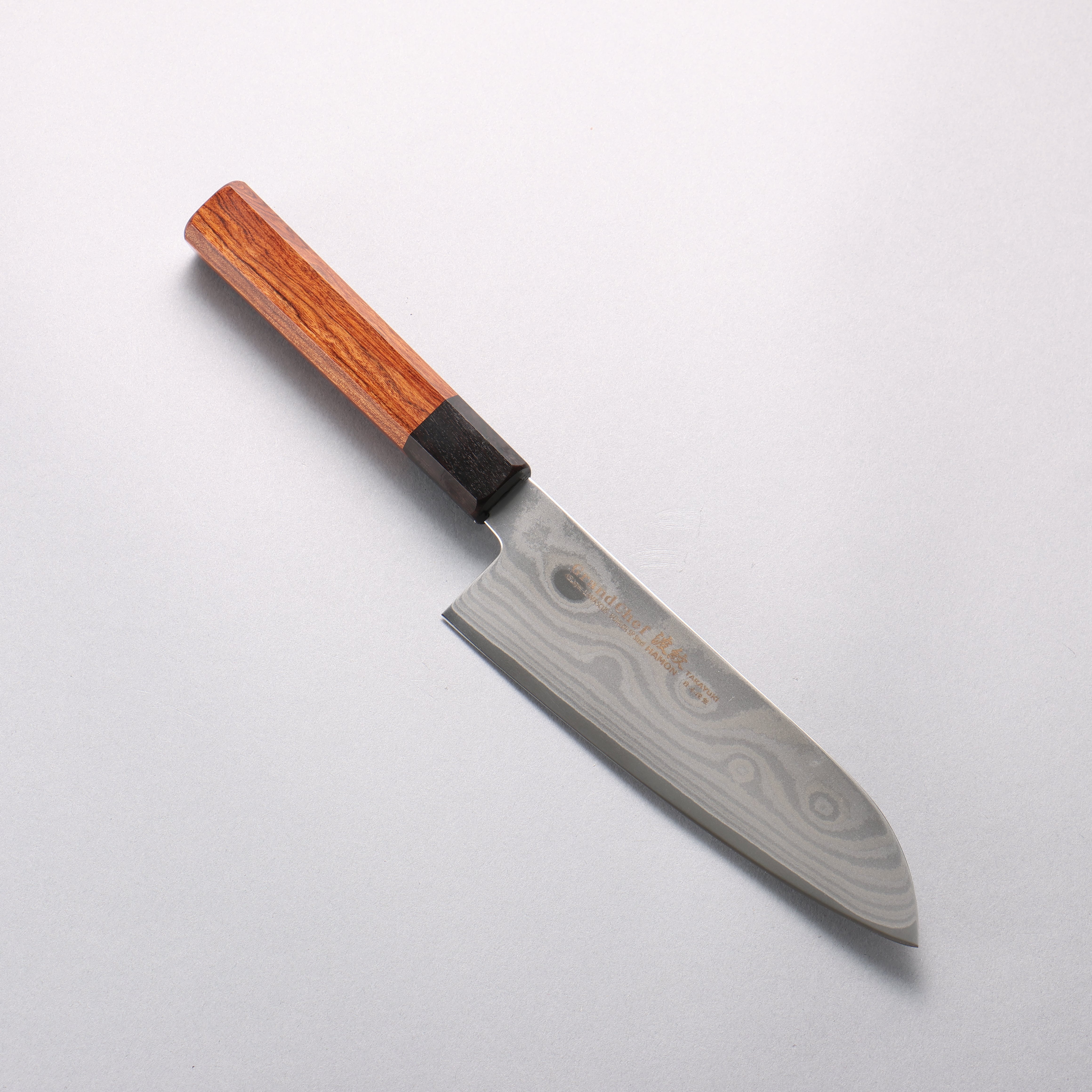Sakai Takayuki Grand Chef Hamon Böhler SP Steel 45 Layer Damascus Santoku 170mm Rosewood (Ferrule: Black Pakka Wood) Handle - Seisuke Knife