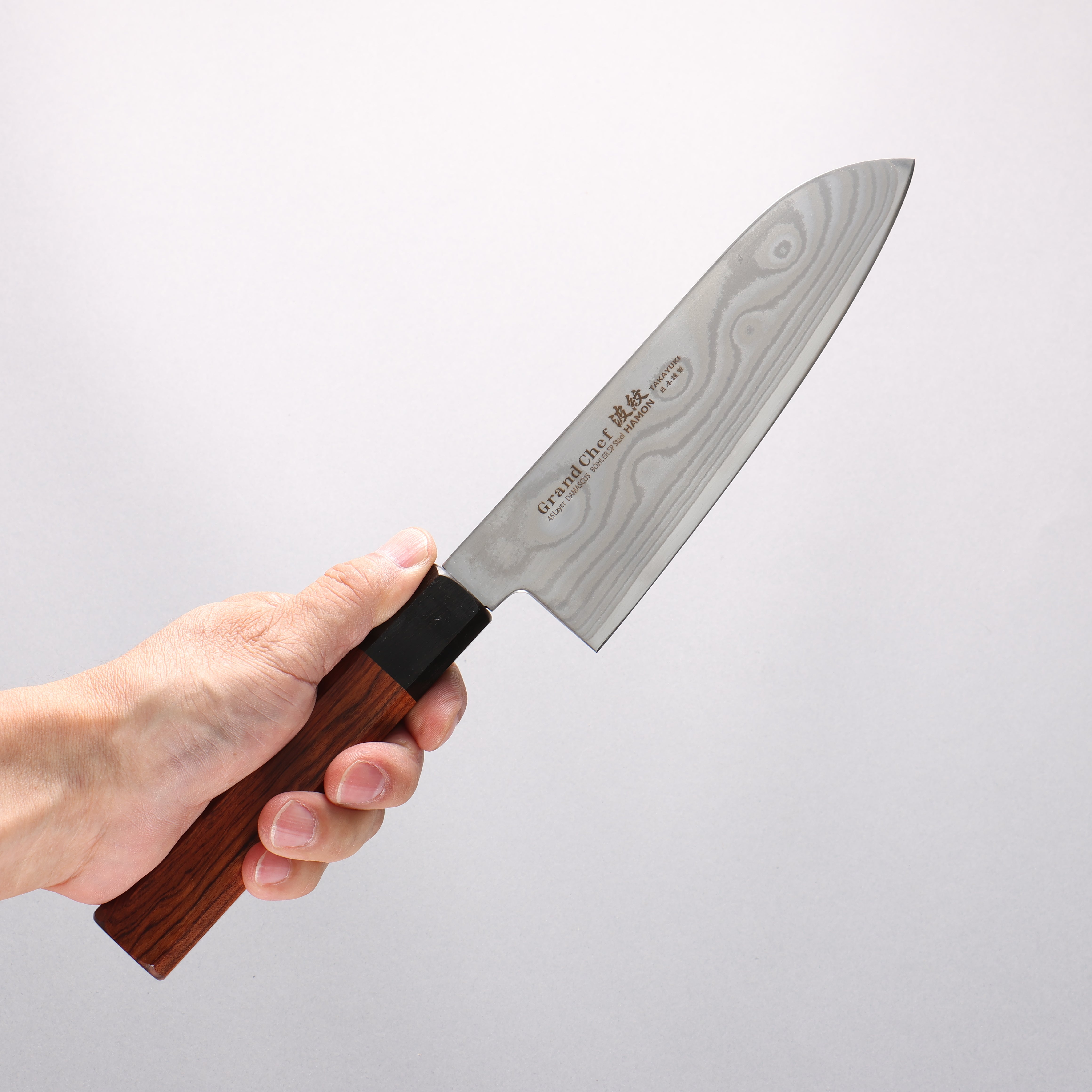 Sakai Takayuki Grand Chef Hamon Böhler SP Steel 45 Layer Damascus Santoku 170mm Rosewood (Ferrule: Black Pakka Wood) Handle - Seisuke Knife