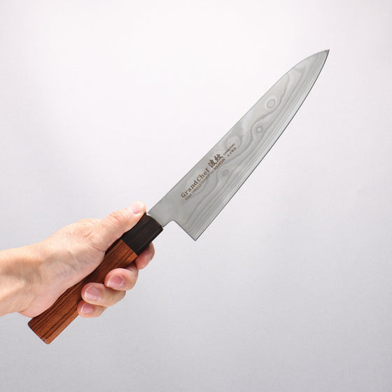 Sakai Takayuki Grand Chef Hamon Böhler SP Steel 45 Layer Damascus Gyuto 210mm Rosewood (Ferrule: Black Pakka Wood) Handle - Seisuke Knife