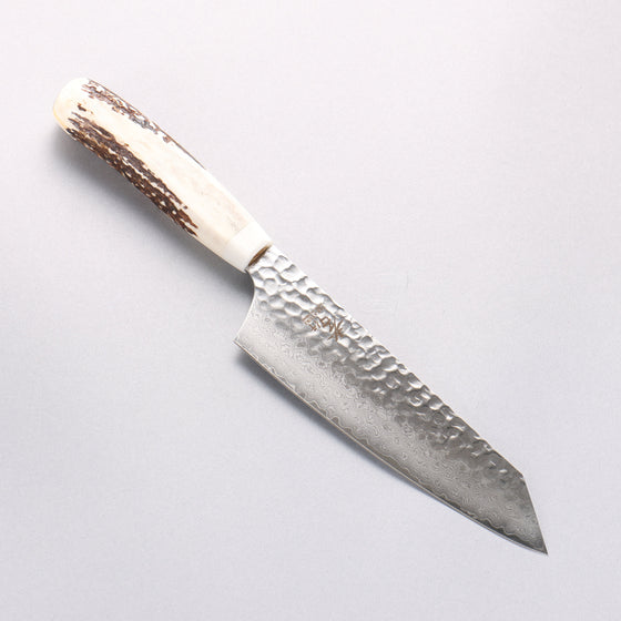 Sakai Takayuki VG10 33 Layer Damascus Kengata Santoku 160mm Cow Bone Handle with Sheath - Seisuke Knife