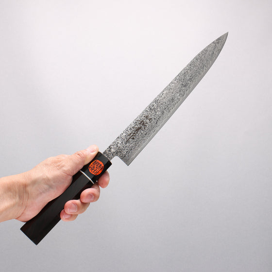 Shigeki Tanaka Habakiri SG2 Damascus Slicer 240mm Ebony Wood Handle - Seisuke Knife