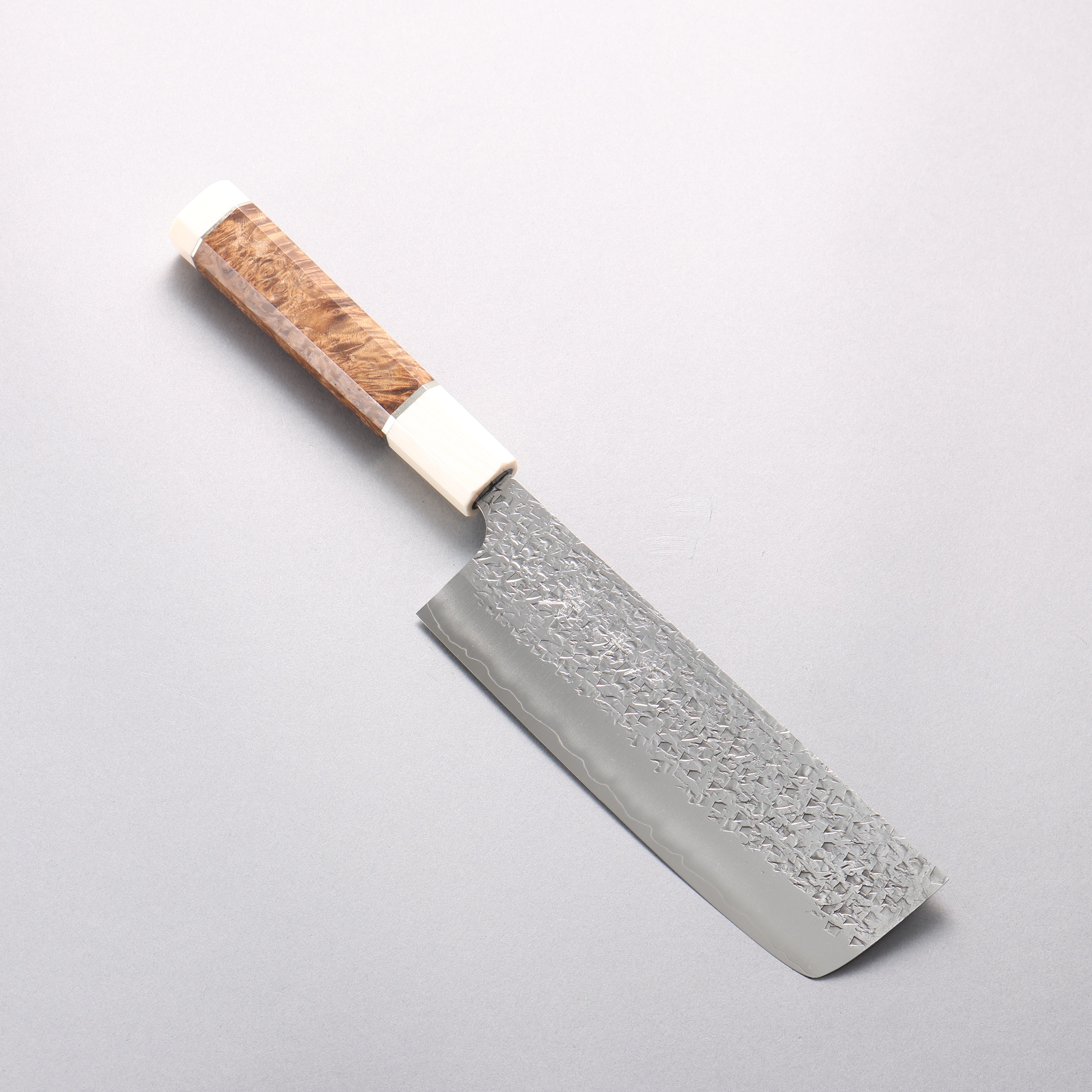 Yu Kurosaki Shizuku SG2 Hammered Nakiri 165mm Chinese Quince Burl (White Ferrule and End Cap) Handle - Seisuke Knife