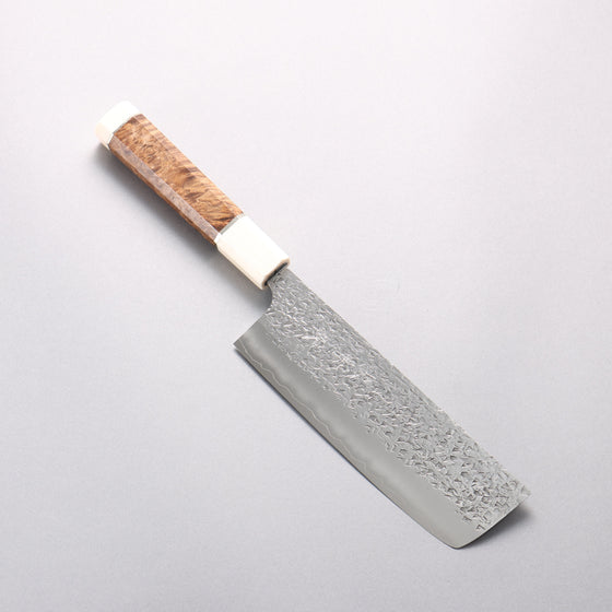 Yu Kurosaki Shizuku SG2 Hammered Nakiri 165mm Chinese Quince Burl (White Ferrule and End Cap) Handle - Seisuke Knife