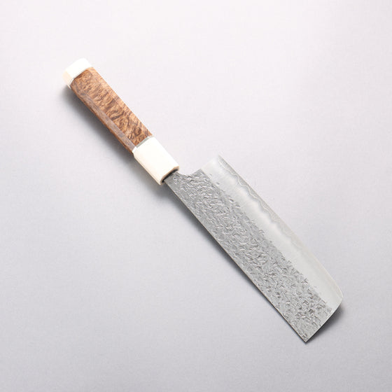 Yu Kurosaki Shizuku SG2 Hammered Nakiri 165mm Chinese Quince Burl (White Ferrule and End Cap) Handle - Seisuke Knife