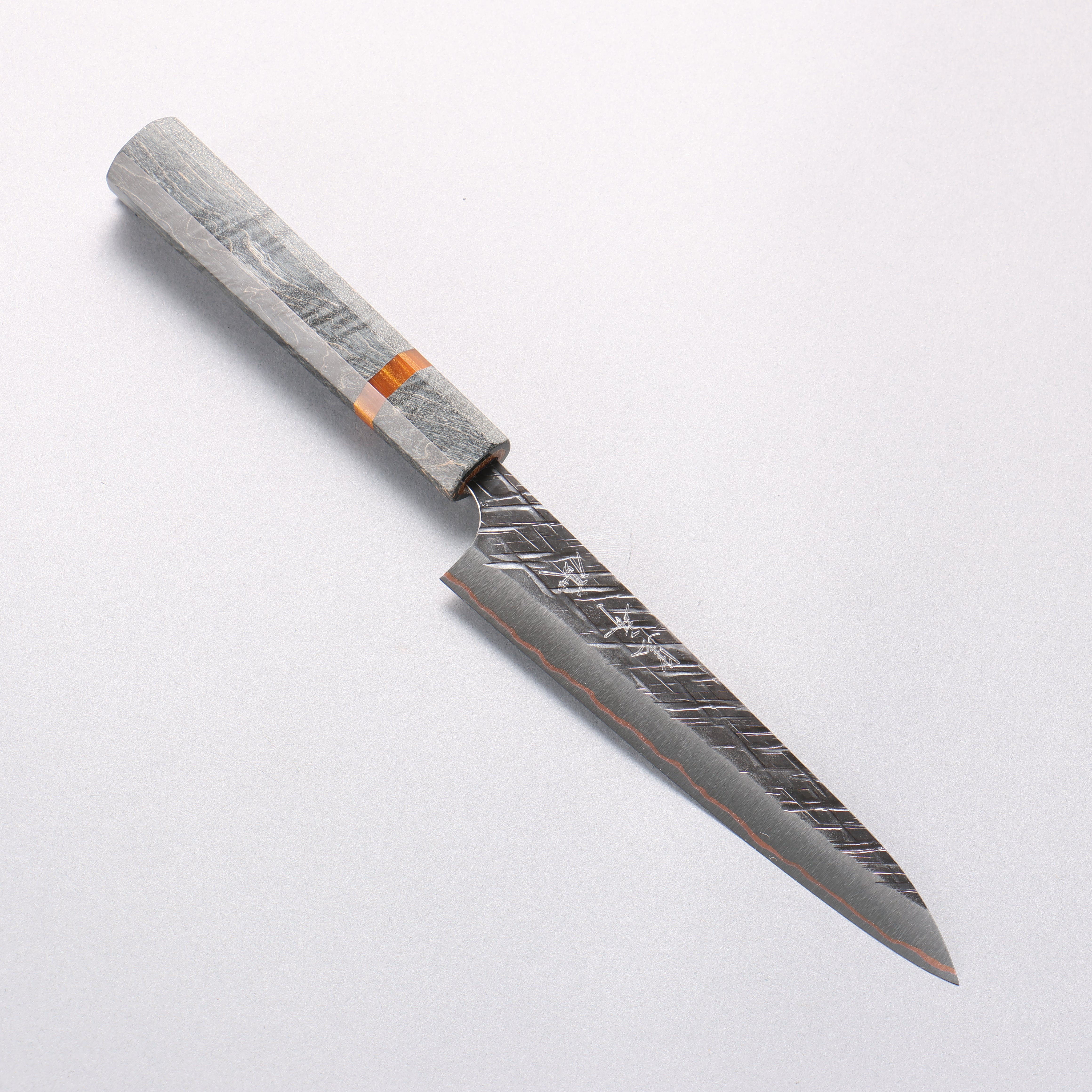 Yu Kurosaki Raijin V-Toku2 Hammered Black Finished Petty-Utility 150mm Stabilized wood (With Acrylic Ring) Handle - Seisuke Knife
