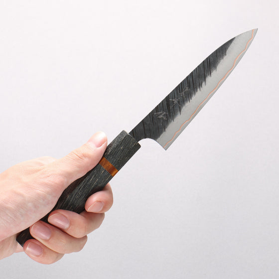 Yu Kurosaki Fujin V-Toku2 Hammered Black Finished Petty-Utility 120mm Stabilized wood (With Acrylic Ring) Handle - Seisuke Knife