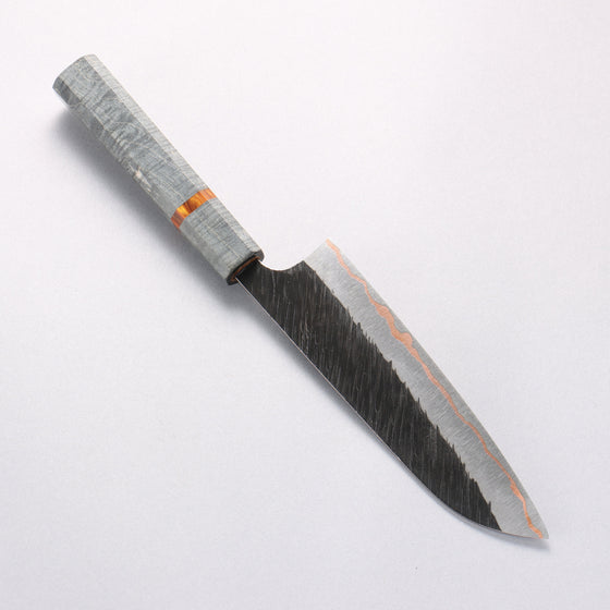 Yu Kurosaki Fujin V-Toku2 Hammered Black Finished Santoku 170mm Stabilized wood (With Acrylic Ring) Handle - Seisuke Knife