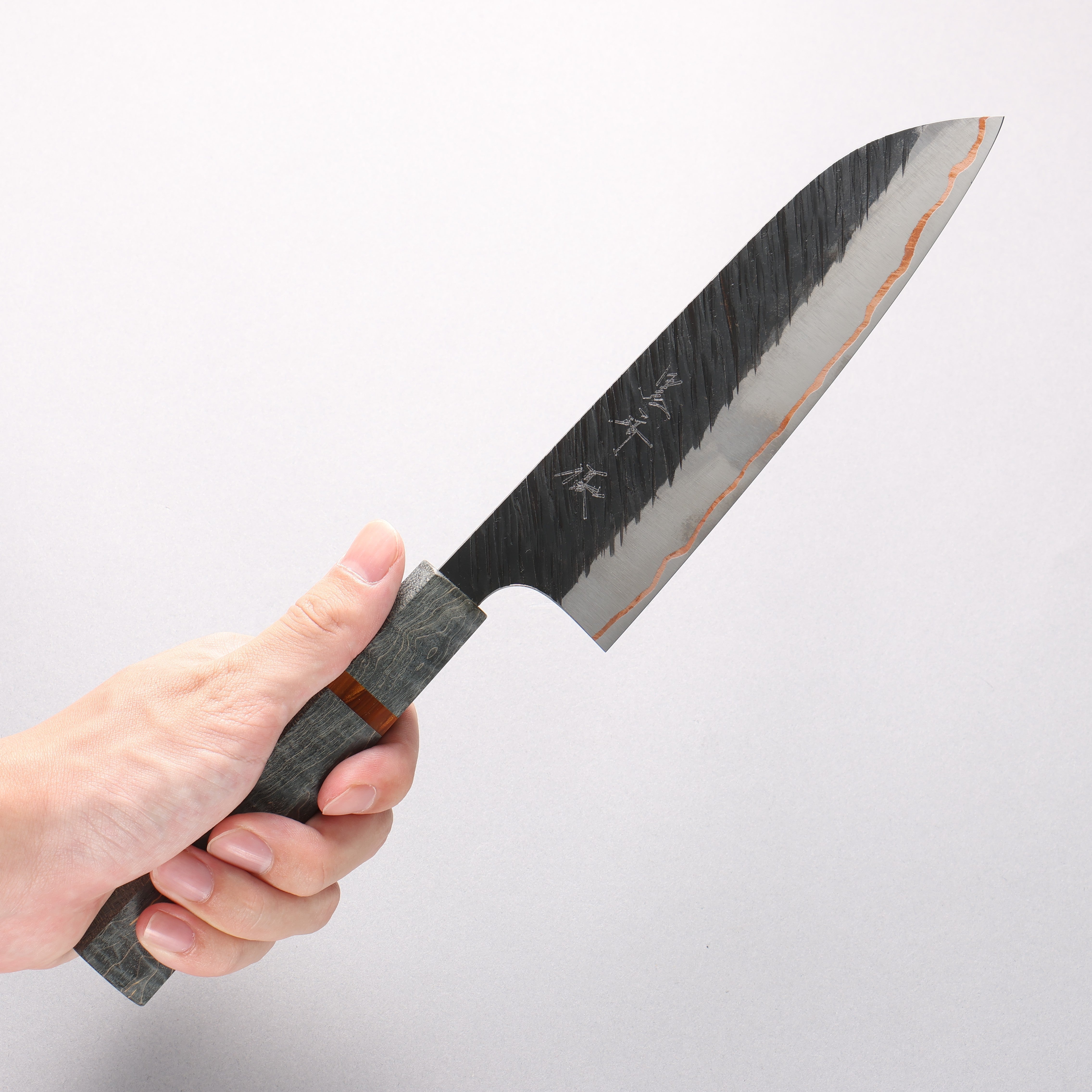 Yu Kurosaki Fujin V-Toku2 Hammered Black Finished Santoku 170mm Stabilized wood (With Acrylic Ring) Handle - Seisuke Knife