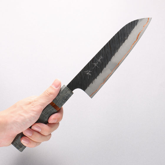Yu Kurosaki Fujin V-Toku2 Hammered Black Finished Santoku 170mm Stabilized wood (With Acrylic Ring) Handle - Seisuke Knife