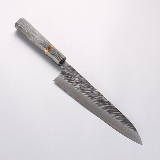 Yu Kurosaki Fujin V-Toku2 Hammered Black Finished Gyuto 210mm Stabilized wood (With Acrylic Ring) Handle - Seisuke Knife
