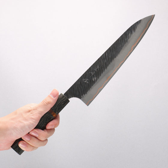 Yu Kurosaki Fujin V-Toku2 Hammered Black Finished Gyuto 210mm Stabilized wood (With Acrylic Ring) Handle - Seisuke Knife