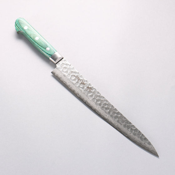 Sakai Takayuki VG10 17 Layer Damascus Sujihiki 240mm Green Pakka wood Handle - Seisuke Knife