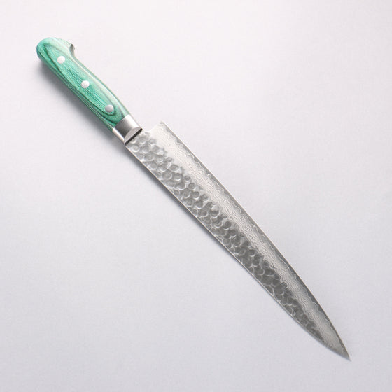 Sakai Takayuki VG10 17 Layer Damascus Sujihiki 240mm Green Pakka wood Handle - Seisuke Knife