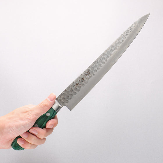 Sakai Takayuki VG10 17 Layer Damascus Sujihiki 240mm Green Pakka wood Handle - Seisuke Knife
