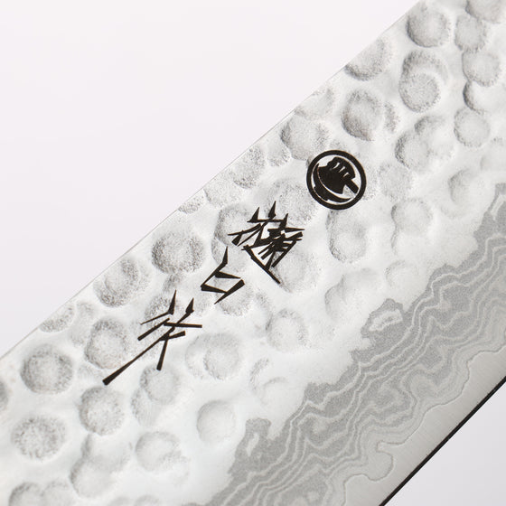 Higuchi VG10 Hammered Damascus Santoku 180mm Blue Pakka wood Handle - Seisuke Knife