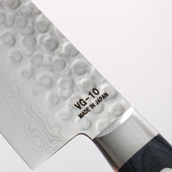 Higuchi VG10 Hammered Damascus Santoku 180mm Navy blue Pakka wood Handle - Seisuke Knife