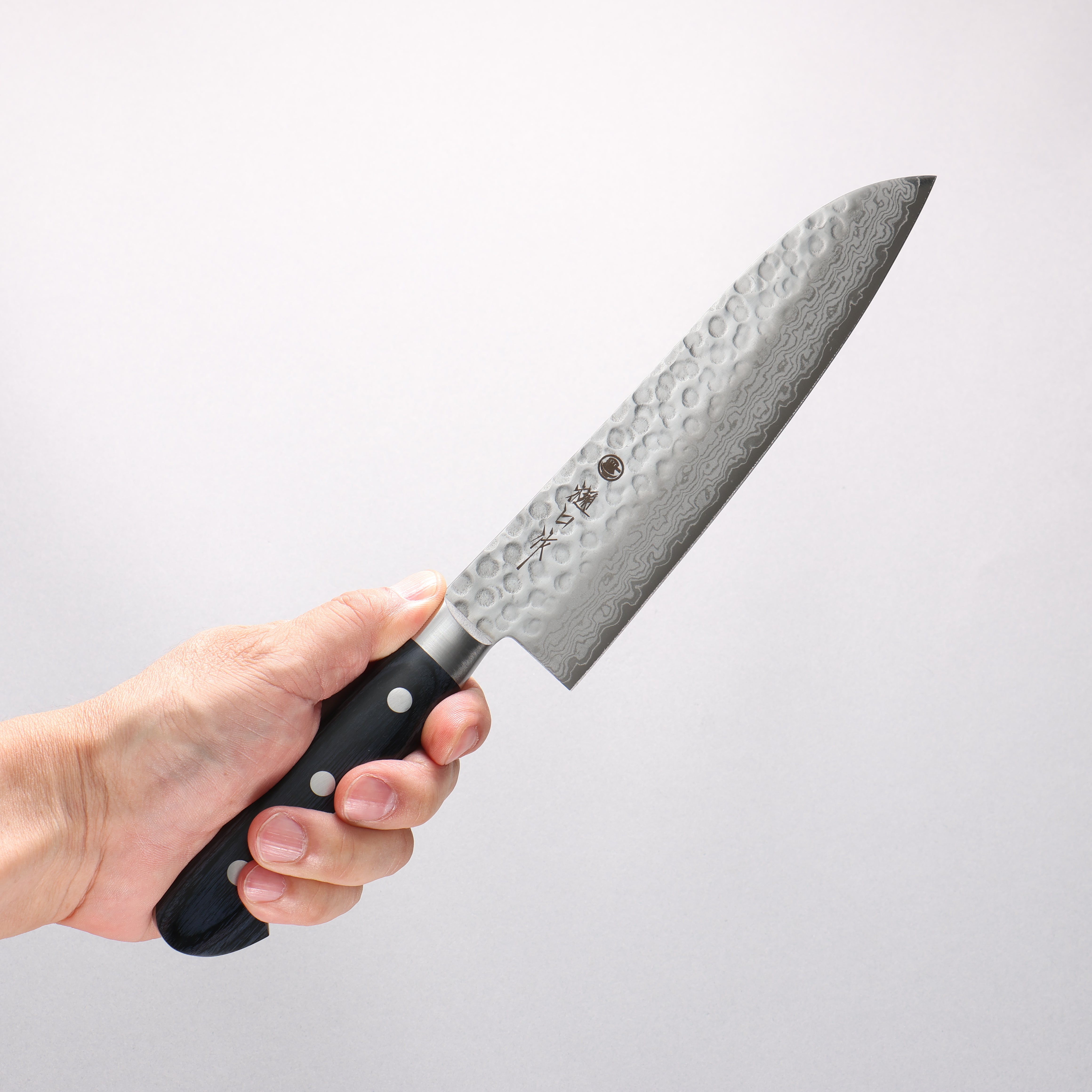 Higuchi VG10 Hammered Damascus Santoku 180mm Navy blue Pakka wood Handle - Seisuke Knife