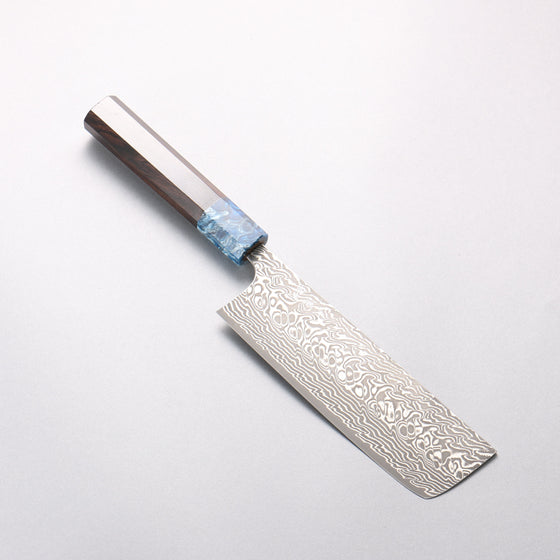 Yoshimi Kato SG2 Black Damascus Nakiri 165mm Ebony (ferrule: Blue Marble Resin) Handle - Seisuke Knife