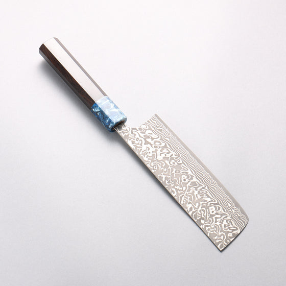 Yoshimi Kato SG2 Black Damascus Nakiri 165mm Ebony (ferrule: Blue Marble Resin) Handle - Seisuke Knife