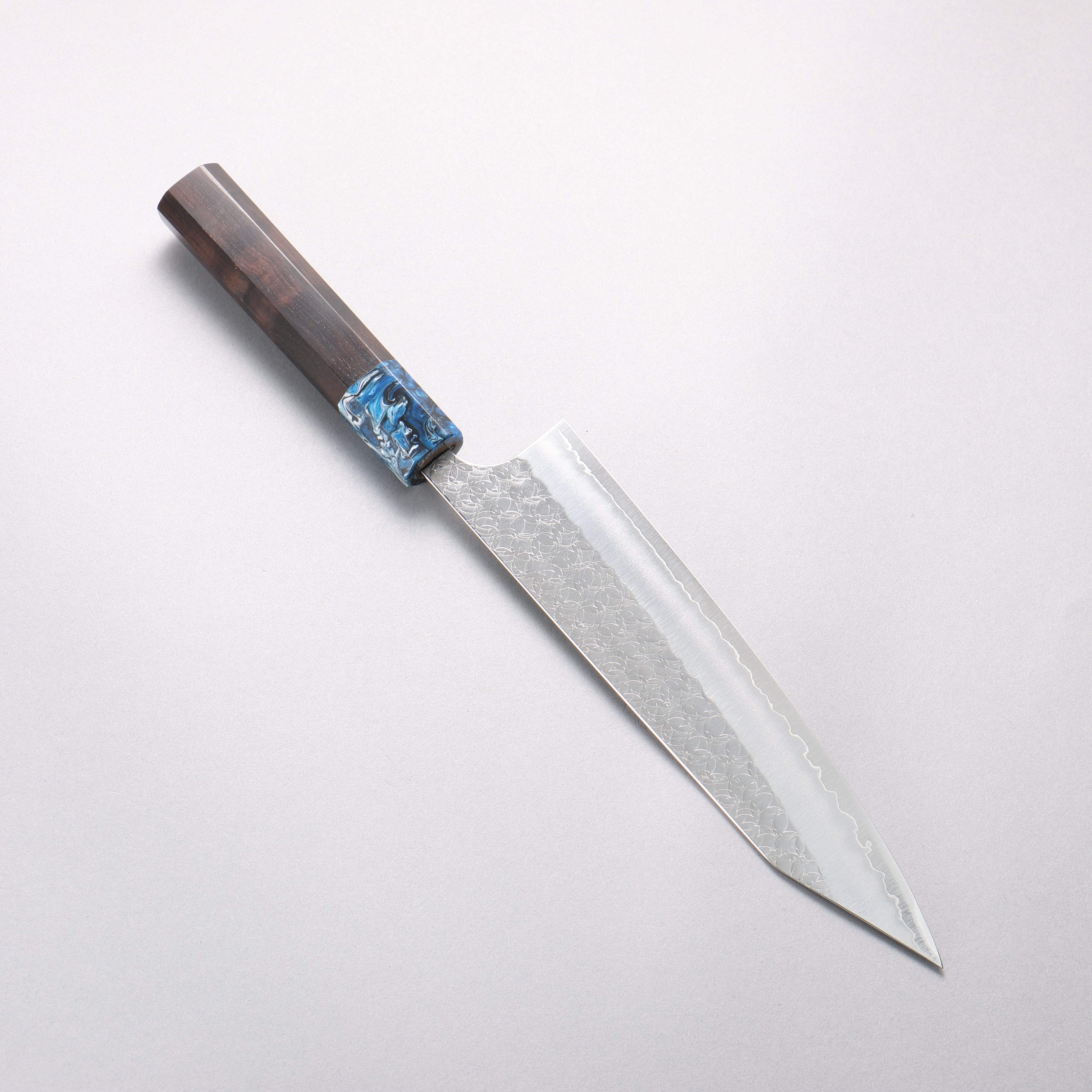 Yoshimi Kato Minamo SG2 Hammered Kiritsuke Gyuto 210mm Ebony (ferrule: Blue Marble Resin) Handle - Seisuke Knife