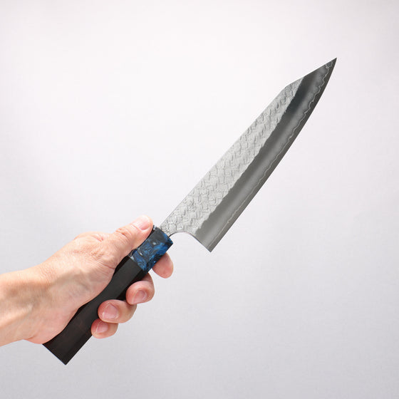 Yoshimi Kato Minamo SG2 Hammered Kiritsuke Gyuto 210mm Ebony (ferrule: Blue Marble Resin) Handle - Seisuke Knife