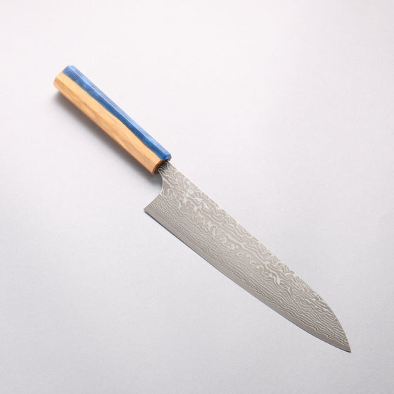 Yoshimi Kato SG2 Black Damascus Gyuto 210mm Olive Tree and Blue Resin Handle - Seisuke Knife