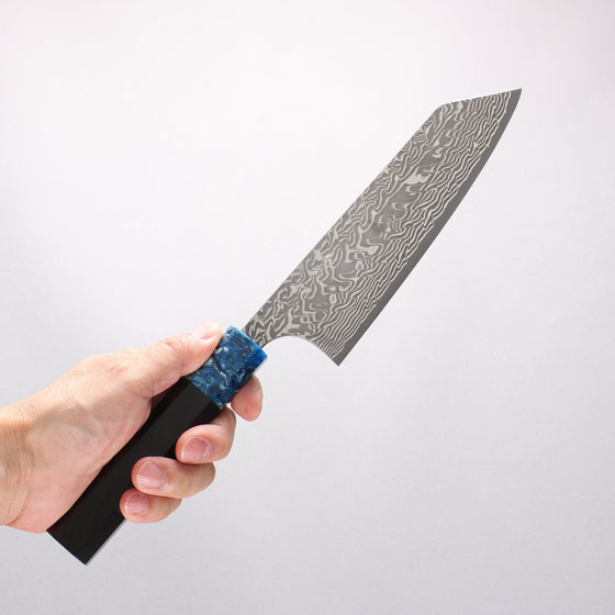 Yoshimi Kato SG2 Black Damascus Bunka 170mm Ebony (ferrule: Blue Marble Resin) Handle - Seisuke Knife