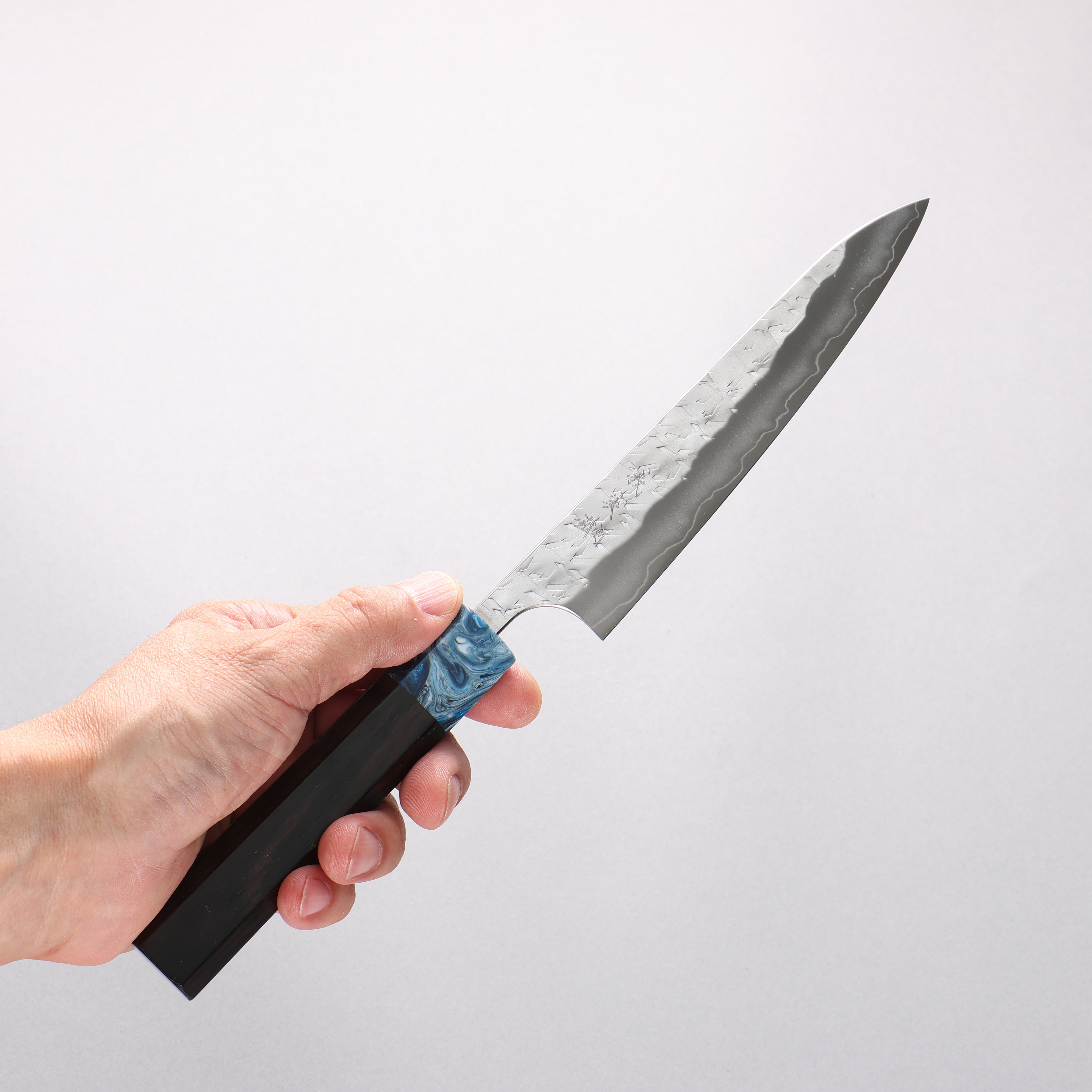 Yoshimi Kato Hyo SG2 Hammered Petty-Utility 150mm Ebony (ferrule: Blue Marble Resin) Handle - Seisuke Knife