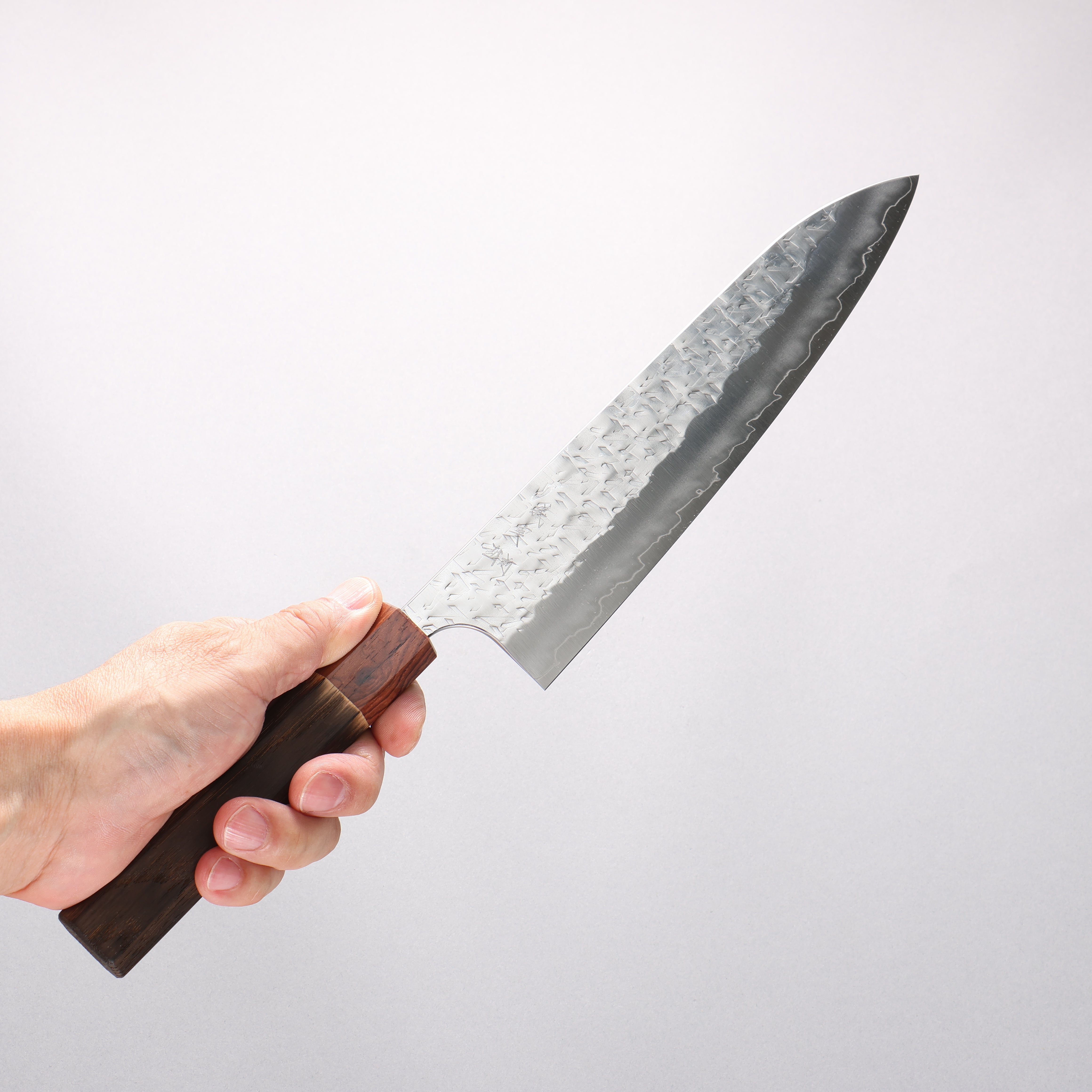 Yoshimi Kato Hyo SG2 Hammered Gyuto 210mm Burnt Chestnut & Rosewood Handle - Seisuke Knife
