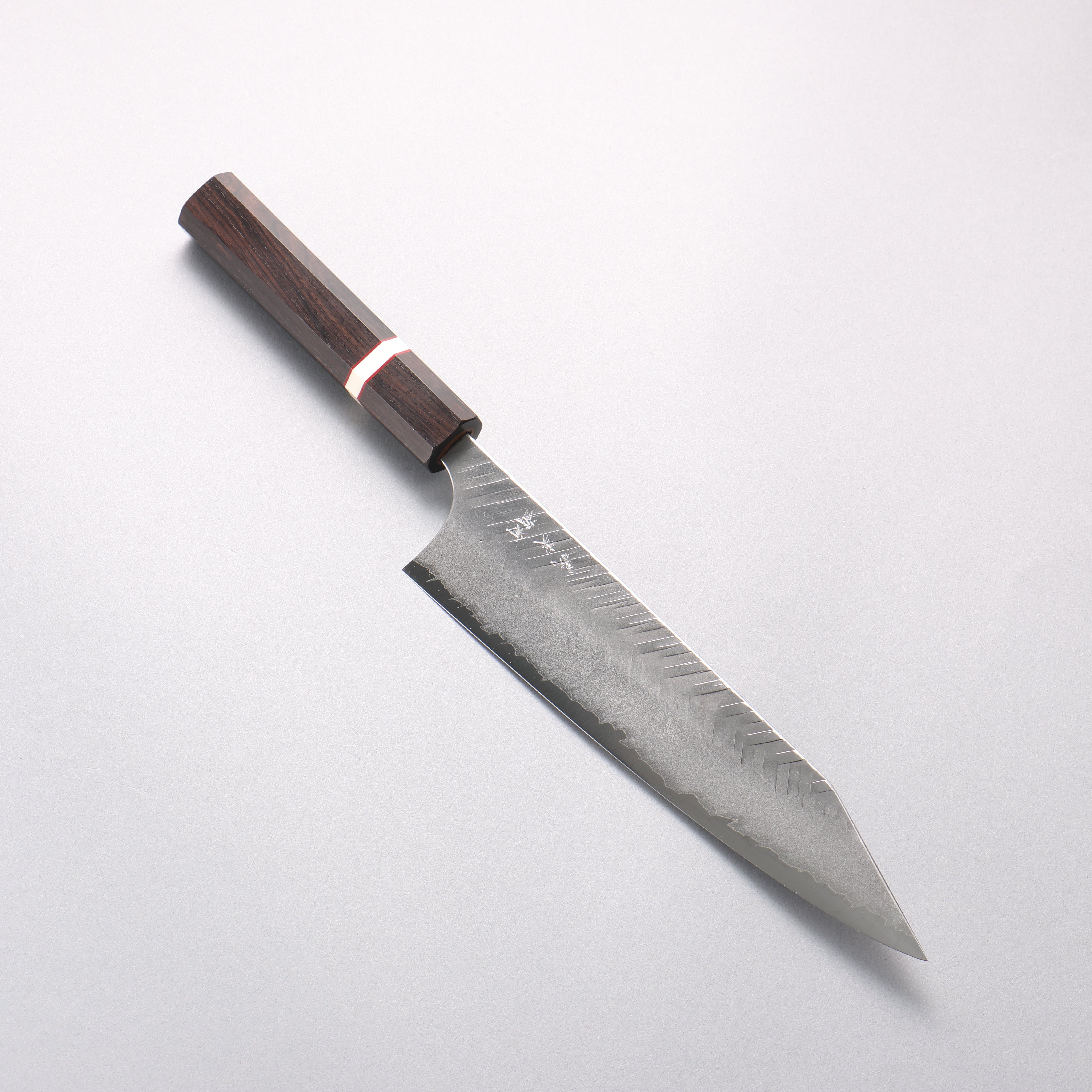 Yoshimi Kato Blue Super Nashiji Hammered (V) Kiritsuke Gyuto 210mm Ebony Wood(With White Ring) Handle - Seisuke Knife