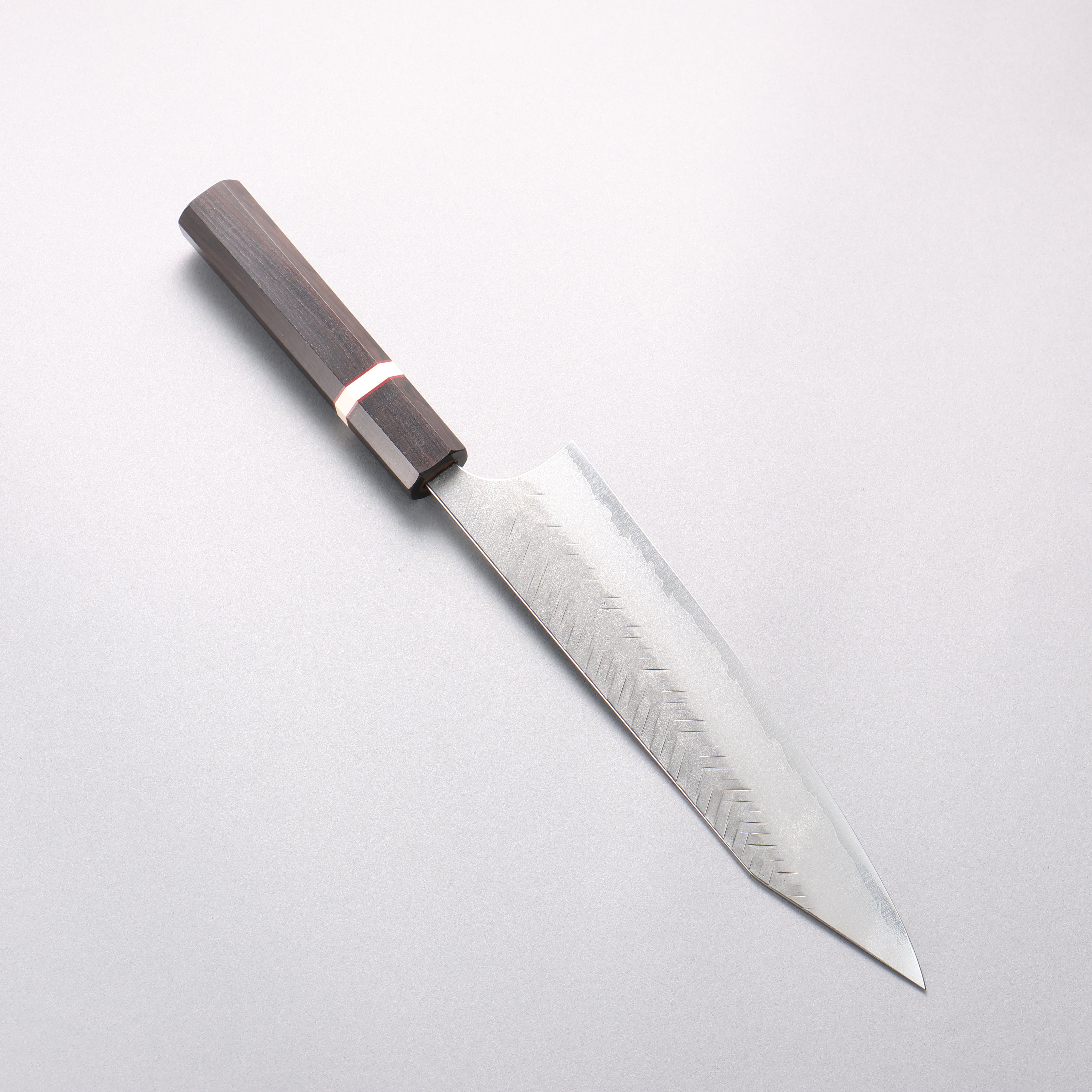 Yoshimi Kato Blue Super Nashiji Hammered (V) Kiritsuke Gyuto 210mm Ebony Wood(With White Ring) Handle - Seisuke Knife