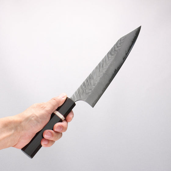 Yoshimi Kato Blue Super Nashiji Hammered (V) Kiritsuke Gyuto 210mm Ebony Wood(With White Ring) Handle - Seisuke Knife