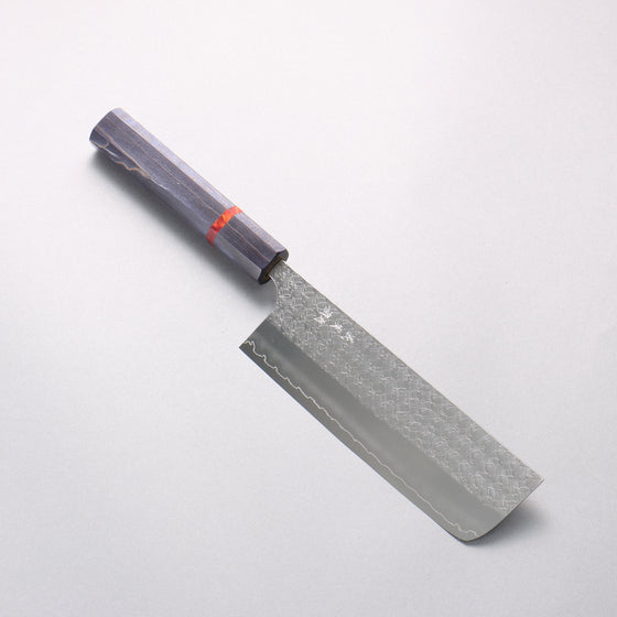 Yoshimi Kato Minamo SG2 Hammered Nakiri 165mm Blue Stabilized Wood (With Red Ring) Handle - Seisuke Knife