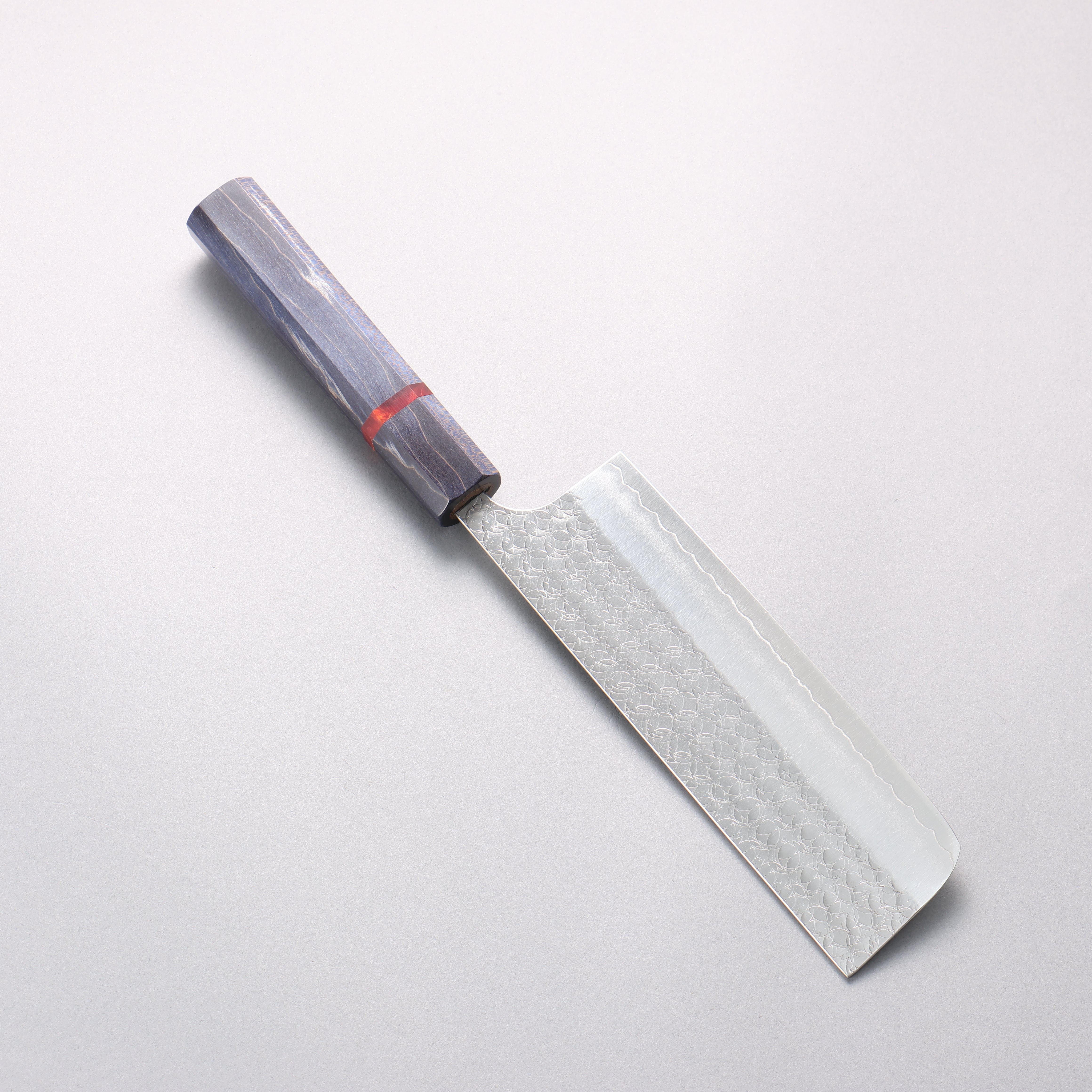 Yoshimi Kato Minamo SG2 Hammered Nakiri 165mm Blue Stabilized Wood & Red Ring Handle - Seisuke Knife