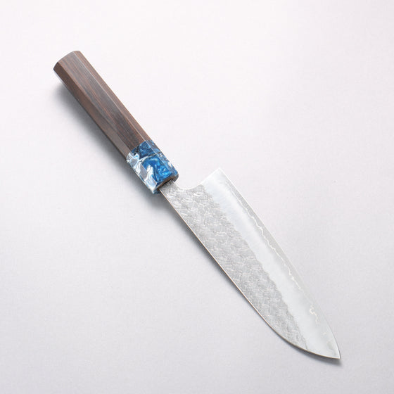 Yoshimi Kato Minamo SG2 Hammered Santoku 170mm Ebony (ferrule: Blue Marble Resin) Handle - Seisuke Knife