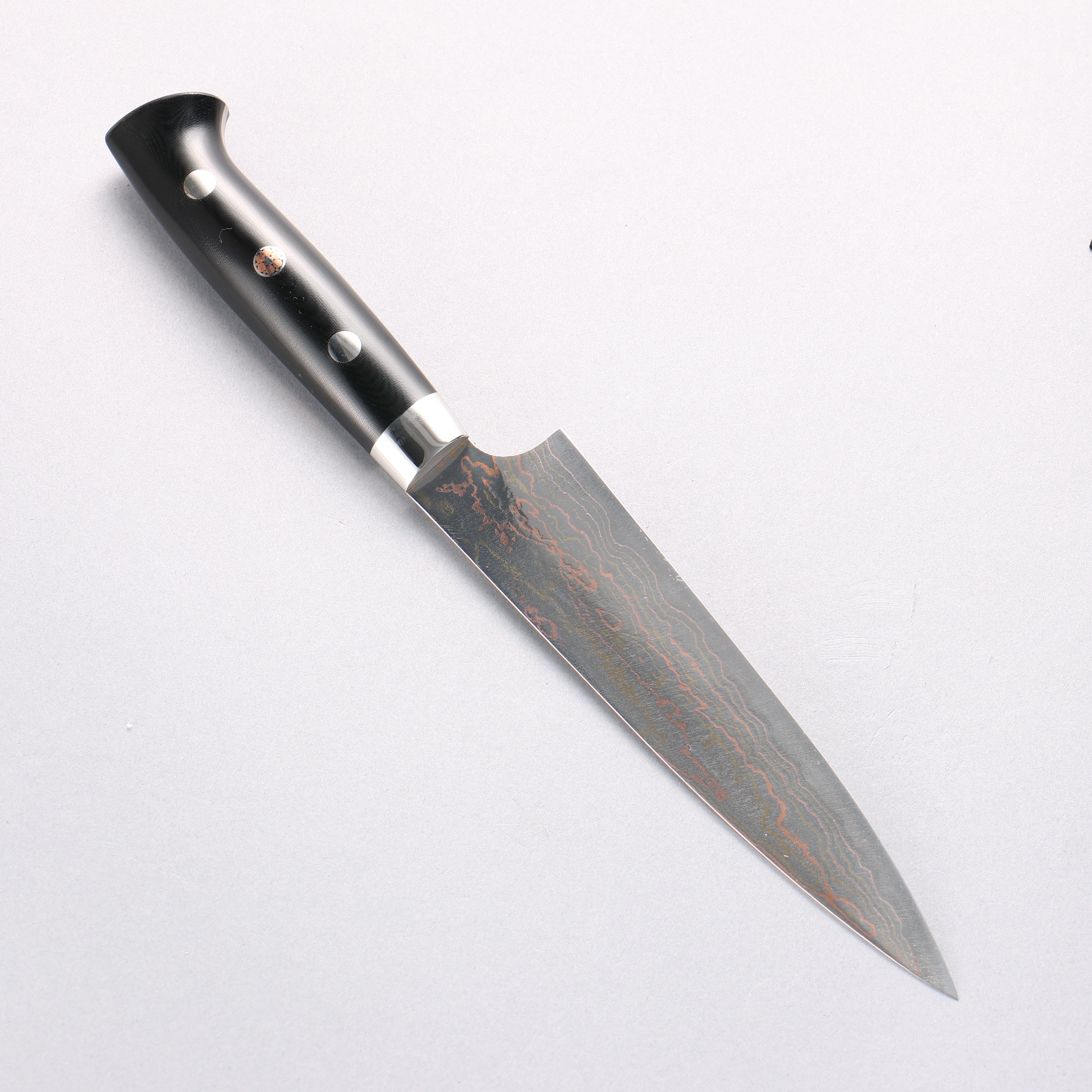 Takeshi Saji Blue Steel No.2 Colored Damascus Petty-Utility 150mm Black Micarta Handle - Seisuke Knife