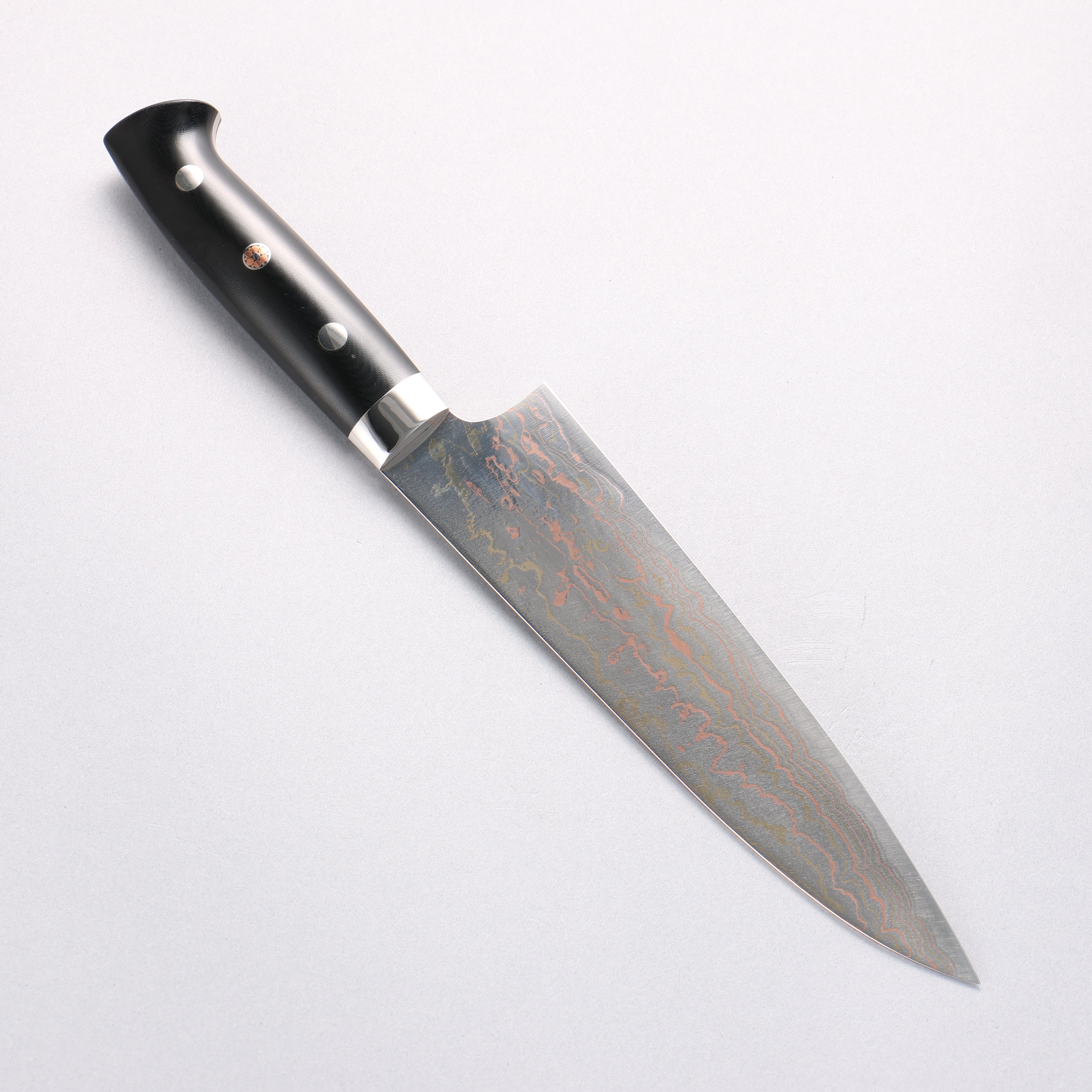 Takeshi Saji Blue Steel No.2 Colored Damascus Gyuto 180mm Black Micarta Handle - Seisuke Knife