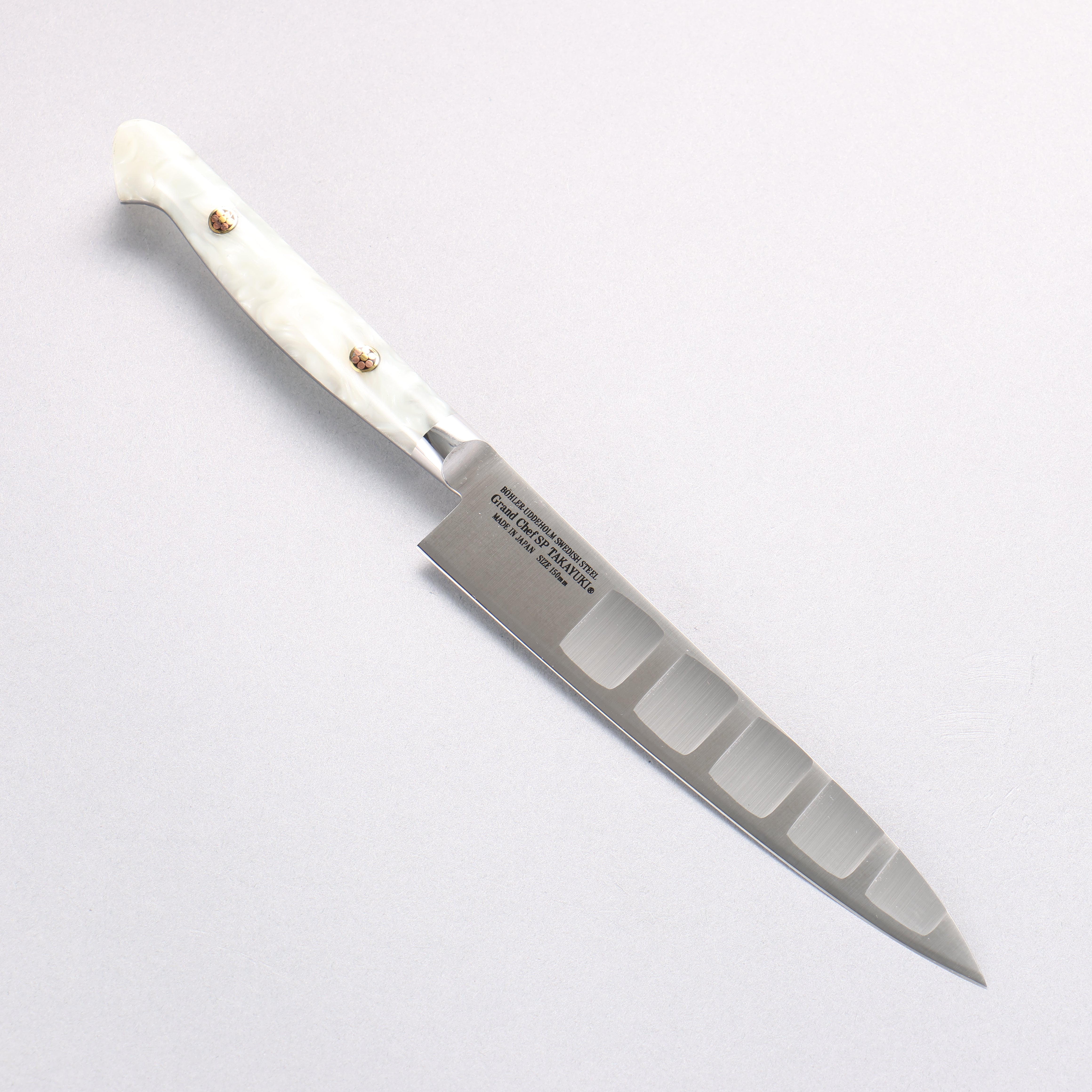 Sakai Takayuki Grand Chef SP Uddeholm Swedish stain-resistant steel Petty-Utility Salmon 150mm SP Type III (Pearl) Handle - Seisuke Knife