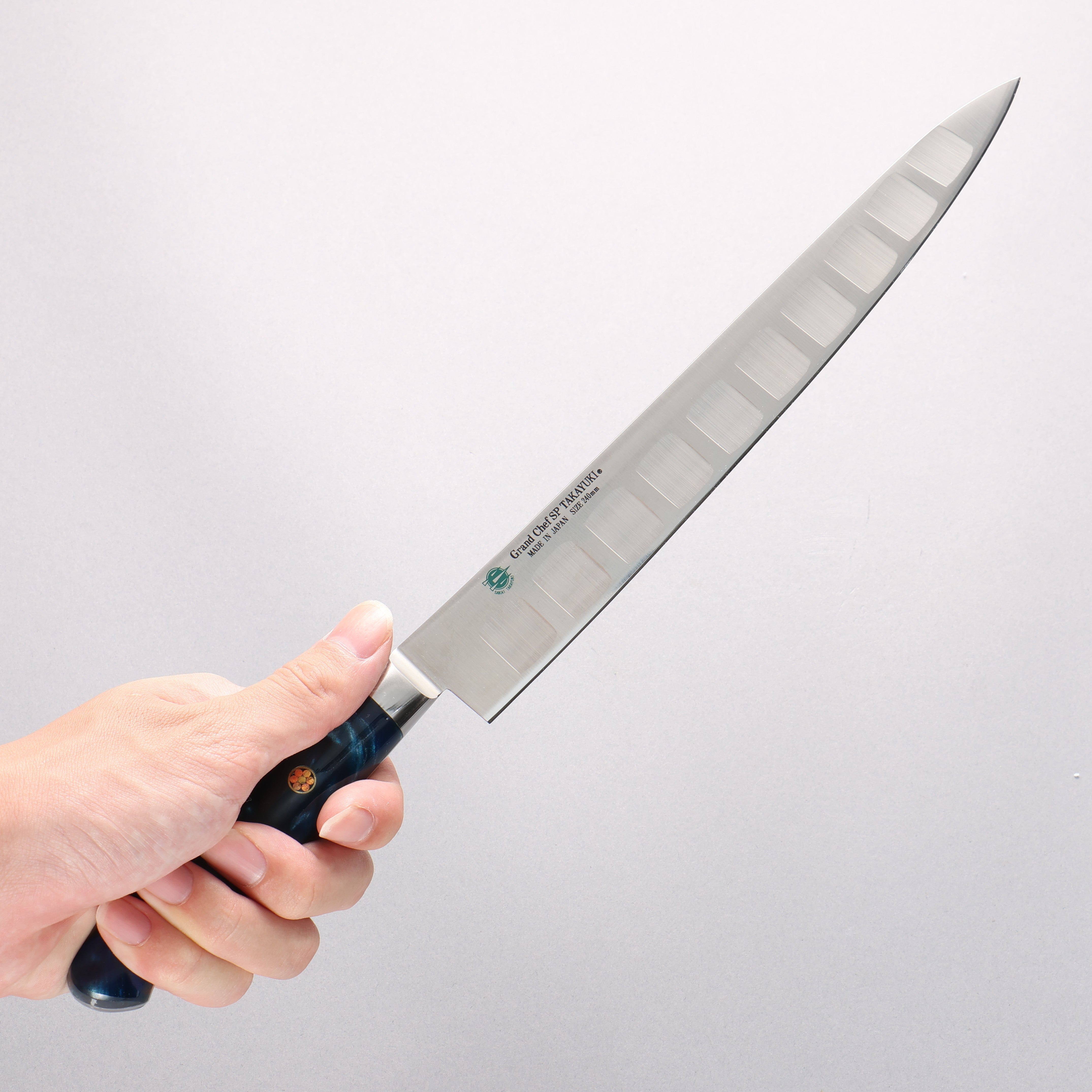 Sakai Takayuki Grand Chef SP Uddeholm Swedish stain-resistant steel Sujihiki Salmon 240mm SP Type III (Ocean) Handle - Seisuke Knife