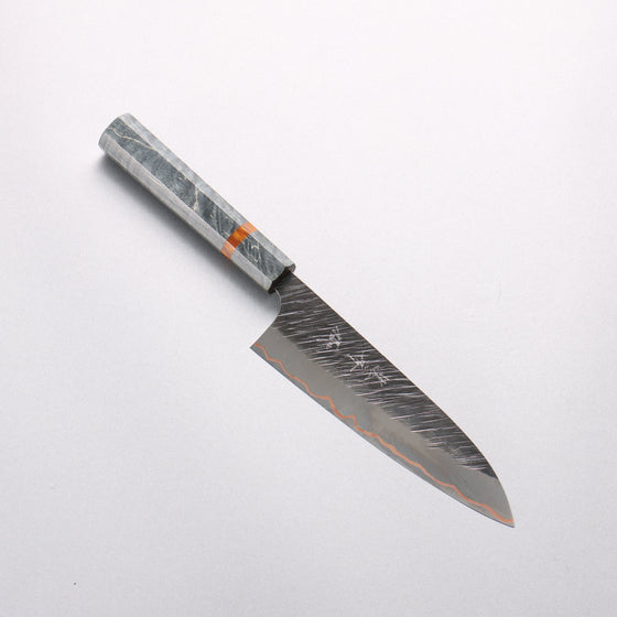 Yu Kurosaki Fujin V-Toku2 Hammered Black Finished Small Santoku 150mm Stabilized wood (With Acrylic Ring) Handle - Seisuke Knife