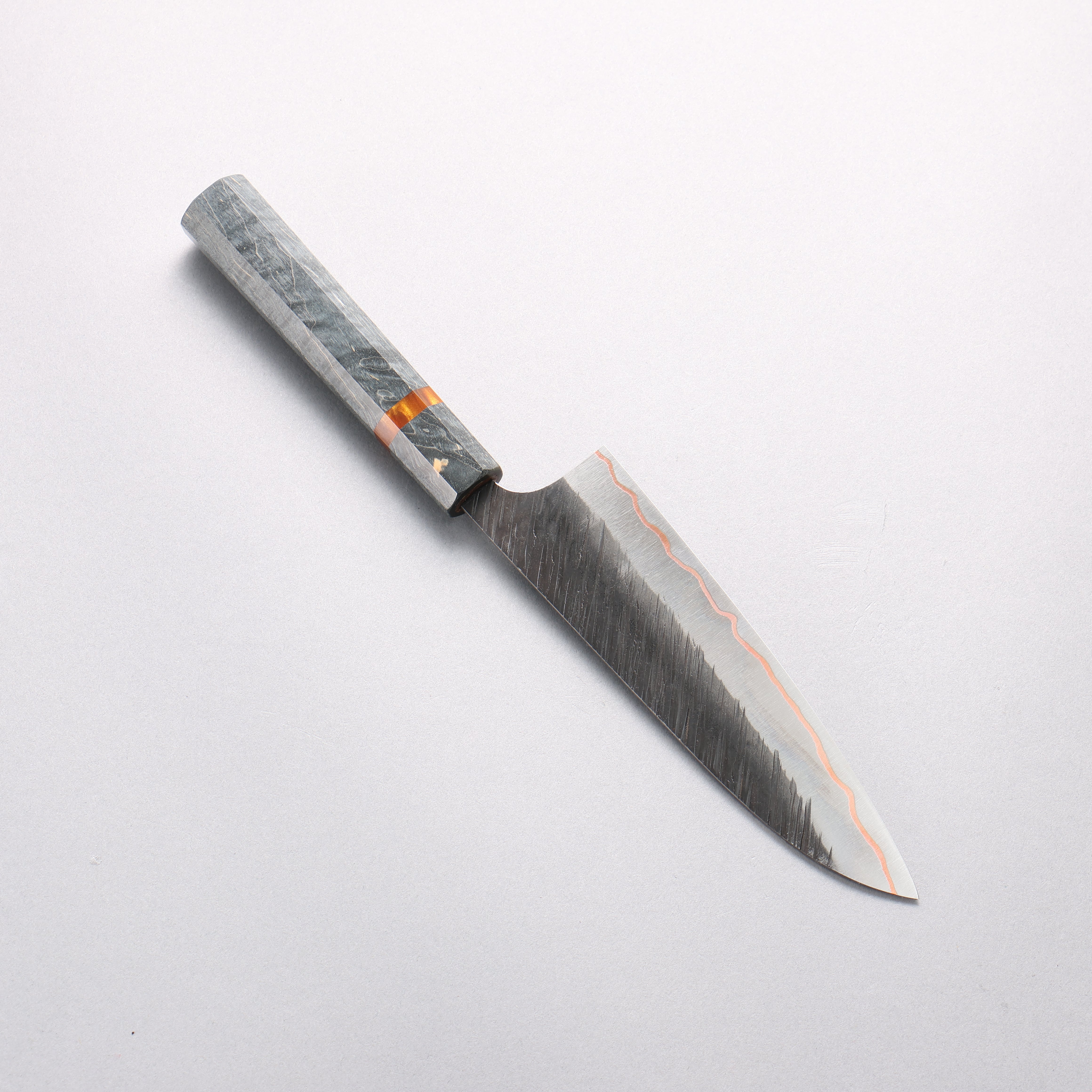Yu Kurosaki Fujin V-Toku2 Hammered Black Finished Small Santoku 150mm Stabilized wood (With Acrylic Ring) Handle - Seisuke Knife