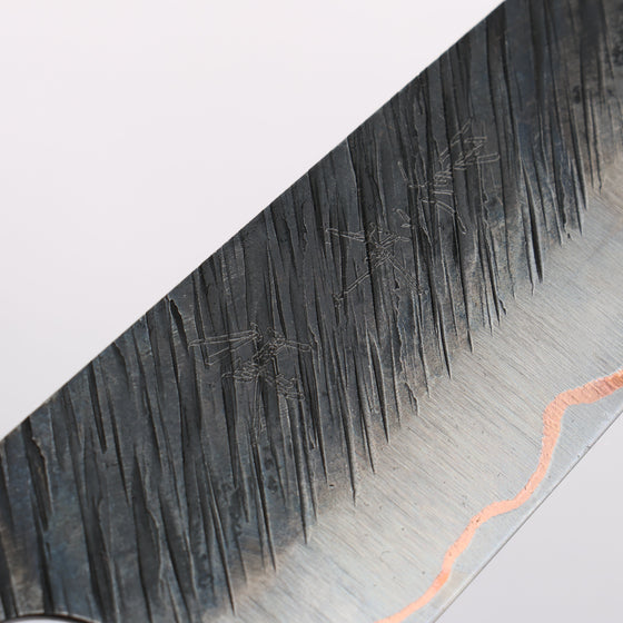 Yu Kurosaki Fujin V-Toku2 Hammered Black Finished Small Santoku 150mm Stabilized wood (With Acrylic Ring) Handle - Seisuke Knife