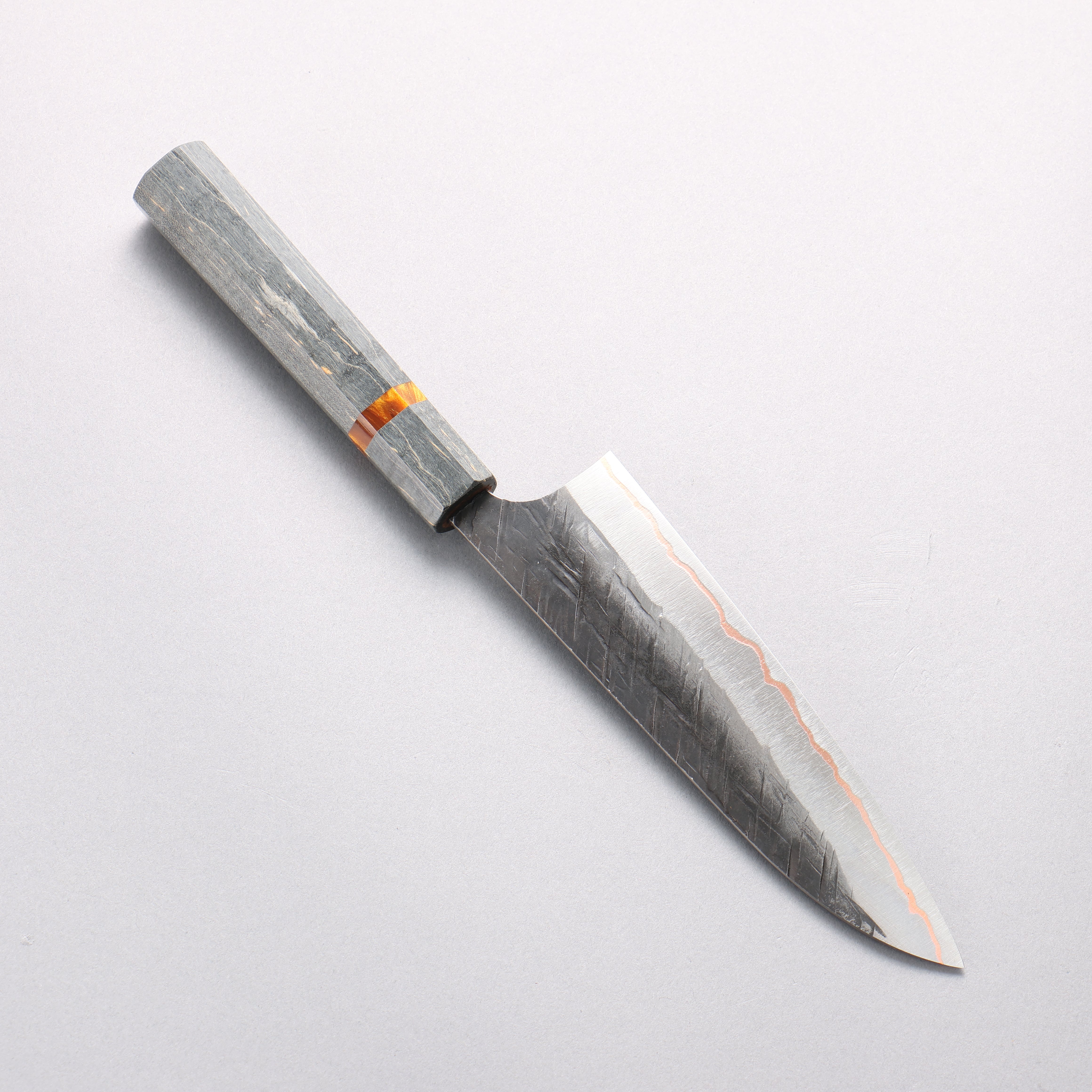 Yu Kurosaki Raijin V-Toku2 Hammered Black Finished Small Santoku 150mm Stabilized wood (With Acrylic Ring) Handle - Seisuke Knife