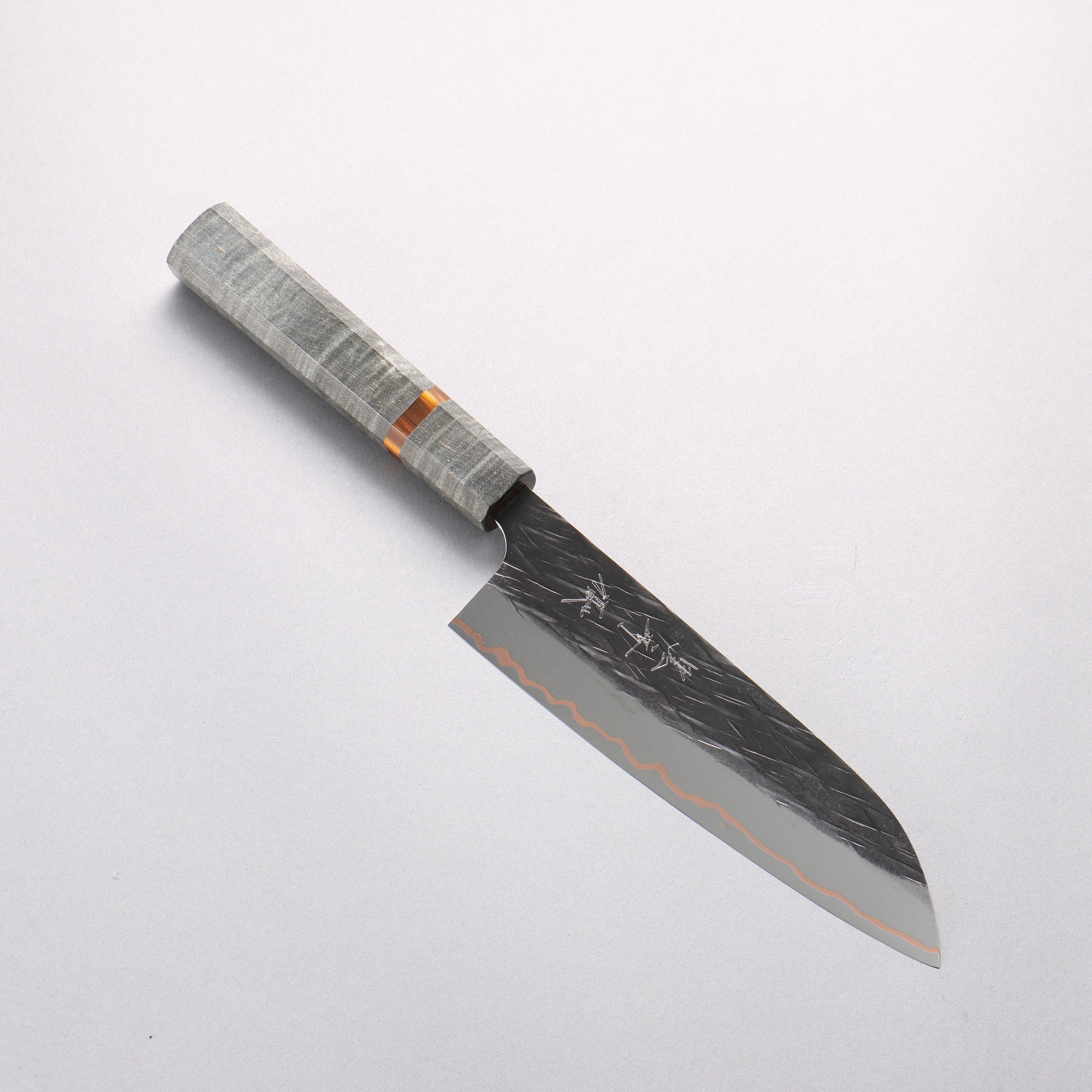 Yu Kurosaki Juhyo V-Toku2 Hammered Black Finished Santoku 170mm Stabilized wood (With Acrylic Ring) Handle - Seisuke Knife