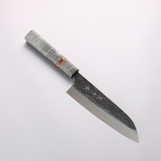 Yu Kurosaki Juhyo V-Toku2 Hammered Black Finished Santoku 170mm Stabilized wood (With Acrylic Ring) Handle - Seisuke Knife