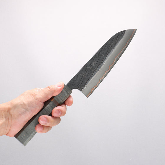 Yu Kurosaki Juhyo V-Toku2 Hammered Black Finished Santoku 170mm Stabilized wood (With Acrylic Ring) Handle - Seisuke Knife