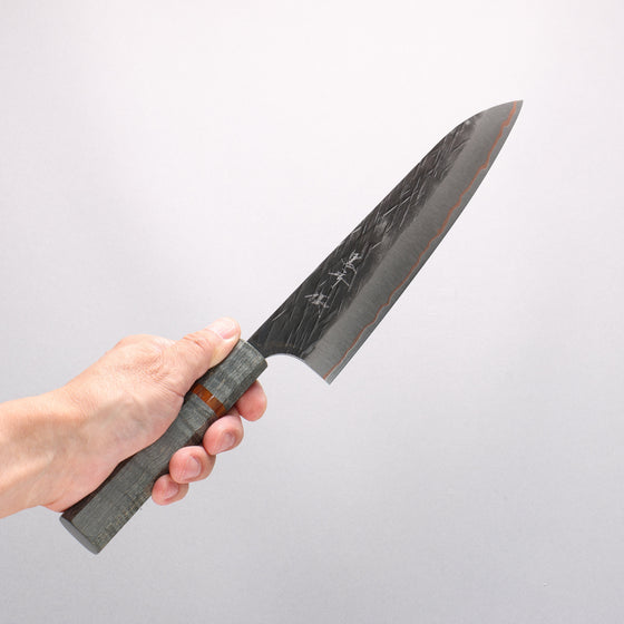 Yu Kurosaki Juhyo V-Toku2 Hammered Black Finished Gyuto 210mm Stabilized wood (With Acrylic Ring) Handle - Seisuke Knife