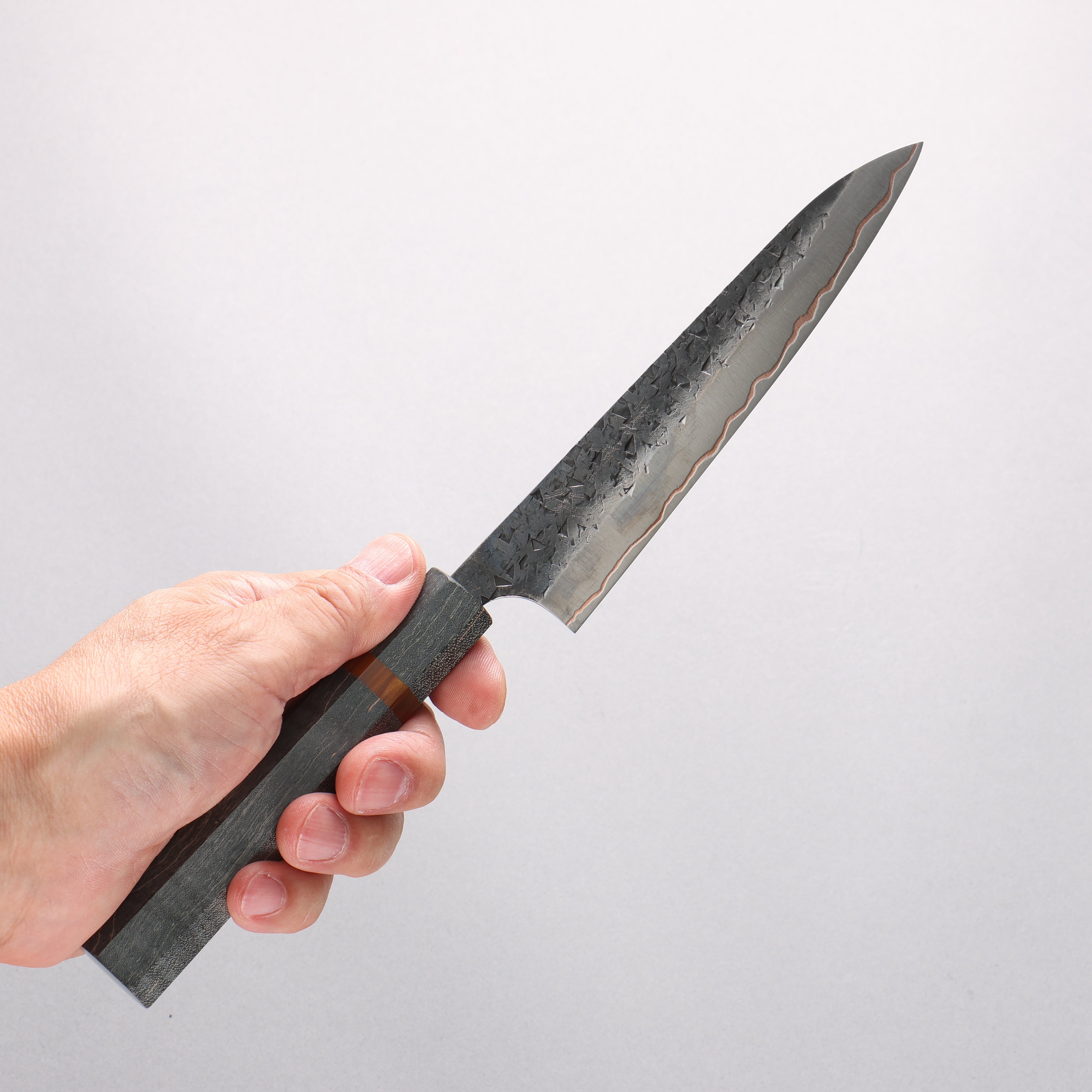 Yu Kurosaki Shizuku V-Toku2 Hammered Black Finished Petty-Utility 150mm Stabilized wood (With Acrylic Ring) Handle - Seisuke Knife